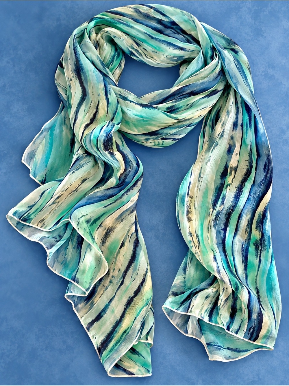 Lightweight Turquoise & Blue Striped Women's Scarf - Brand